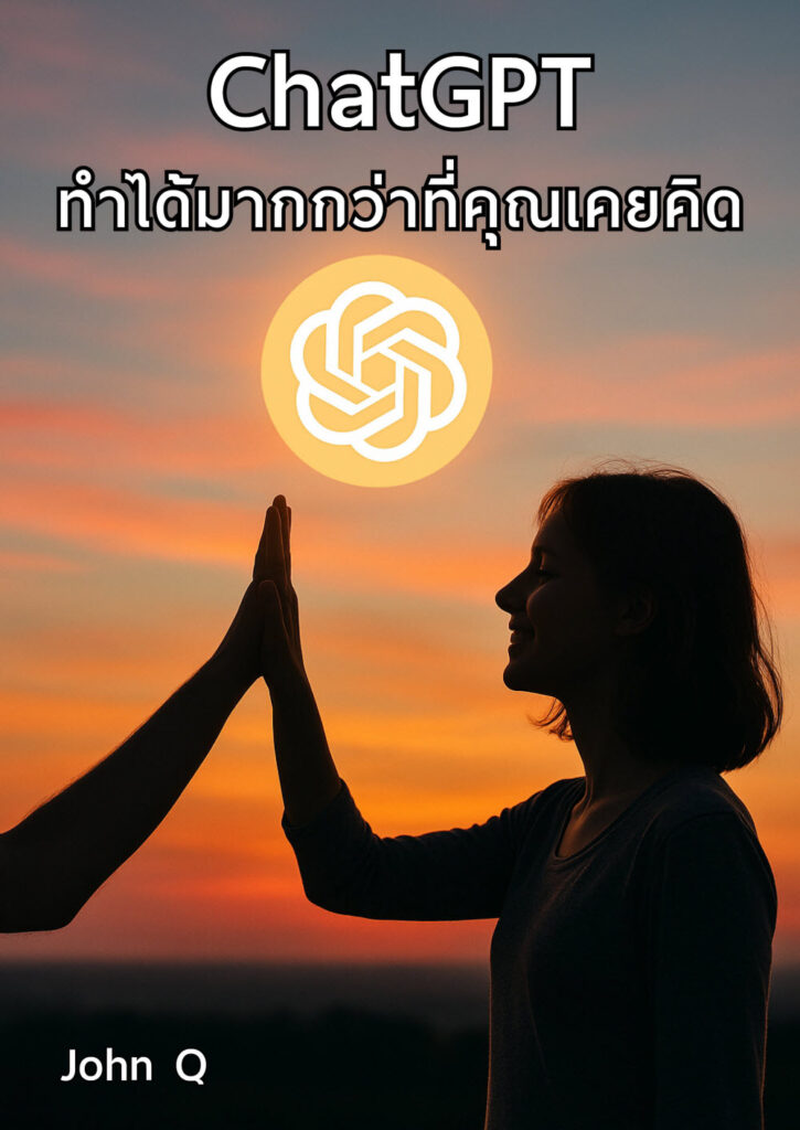 ปกหนังสือ ChatGPT ทำได้มากกว่าที่คุณเคยคิด พร้อมภาพคนยกมือแตะกันใต้แสงอาทิตย์และโลโก้ ChatGPT